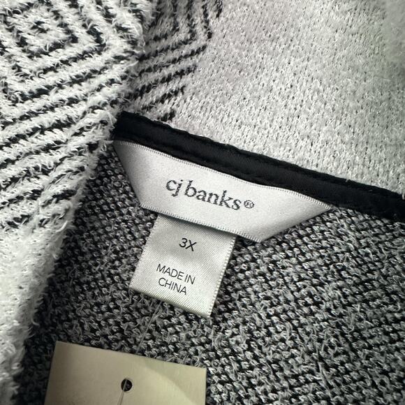 CJ Banks Jacket Womens 3X Black White Plaid Fuzzy Cozy Button - Picture 6 of 12